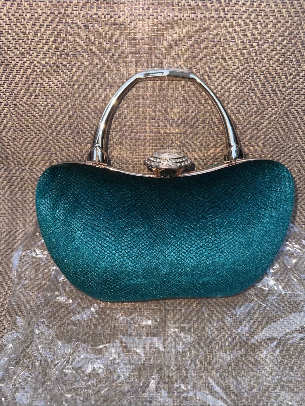 Women's Emerald Green Evening Clutch Handbag with Gold Handle